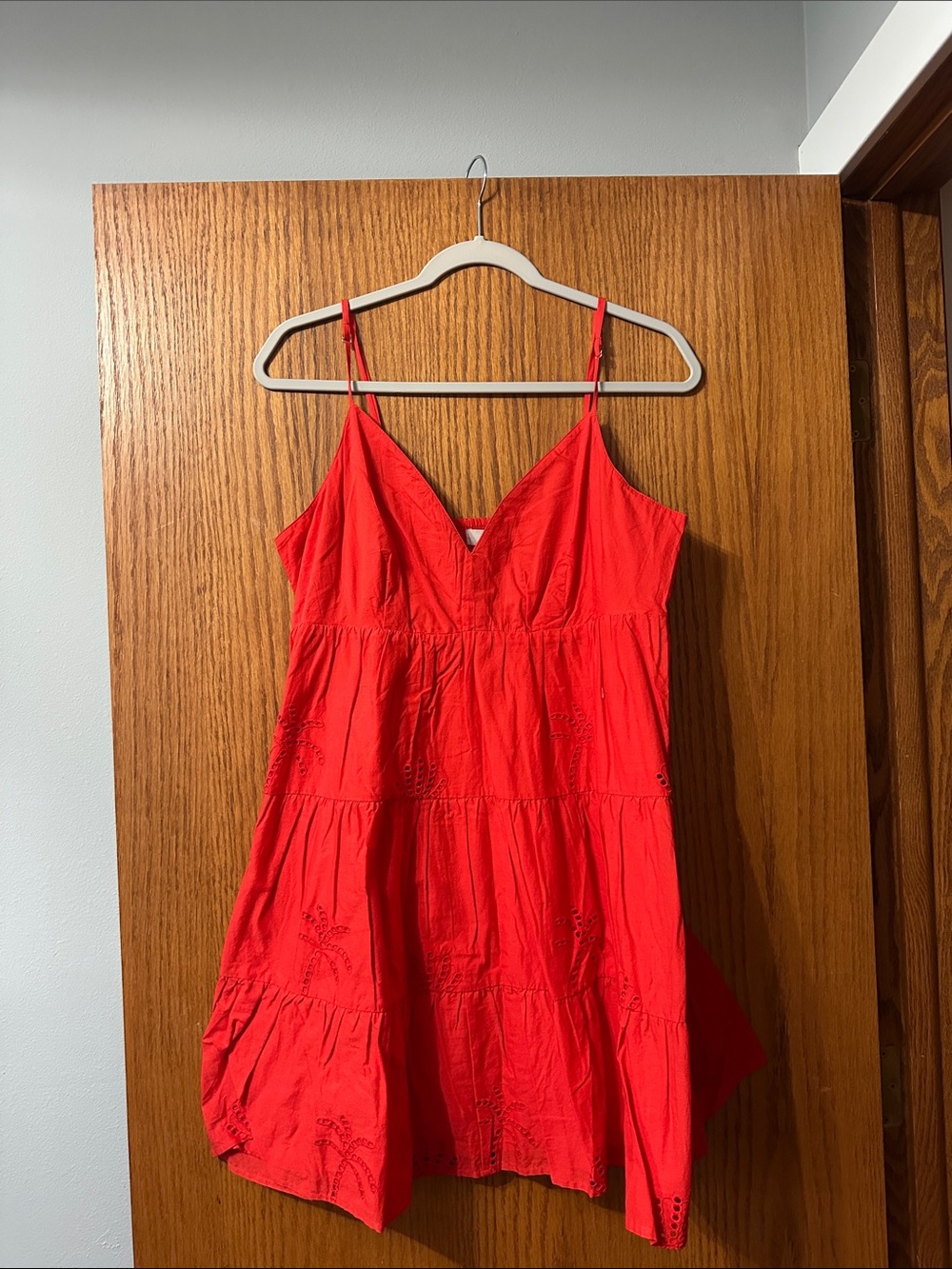 LOFT Bright Red Tiered Spaghetti-Strap Mini Dress